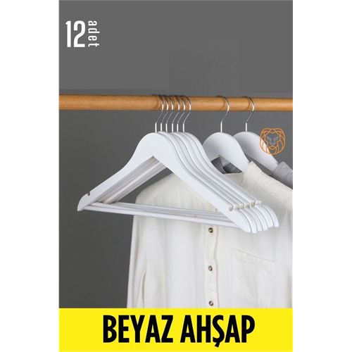 Lisinya Beyaz Ahşap Elbise Askısı 12 ADET Montague Design - Lisinya