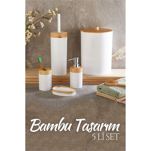 Lisinya 5 li Banyo Seti Bambu Design BEYAZ - Lisinya