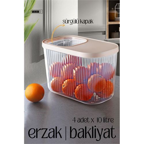 Lisinya MultiBox Erzak Bakliyat Kutusu Sürgülü Kapak 10 Litre 4 ADET - Lisinya