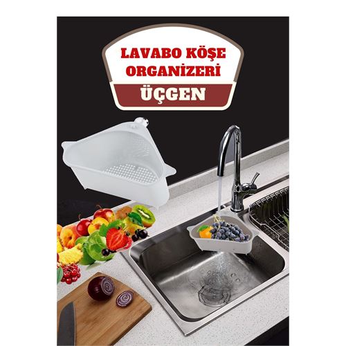 Lisinya Barazza Üçgen Lavabo Köşe Süzgeçli Organizer BEYAZ - Lisinya