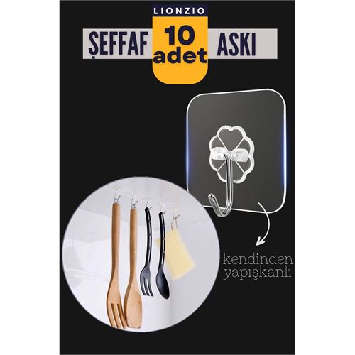 Lisinya Şeffaf Yapışkanlı Askı Lionzio Design 10 ADET - Lisinya