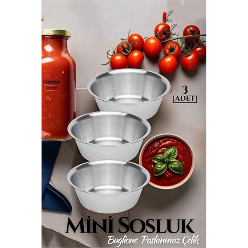 Lisinya Paslanmaz Çelik Mini Sos Kasesi 3 lü SET - Lisinya