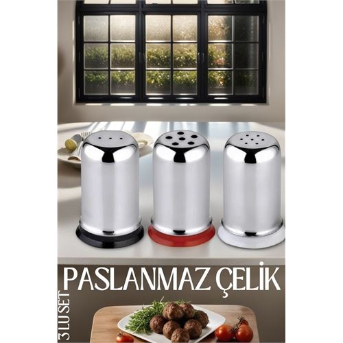 Lisinya 3 lü Set Tuz Karabiber Nanelik Paslanmaz Çelik - Lisinya