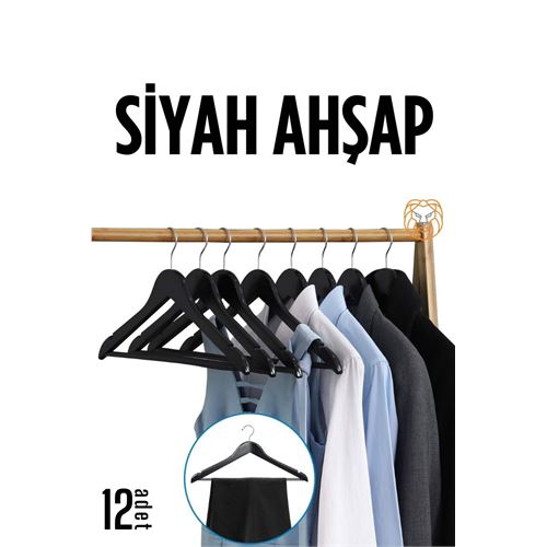 Lisinya Siyah Ahşap Elbise Askısı 12 ADET Montague Design - Lisinya