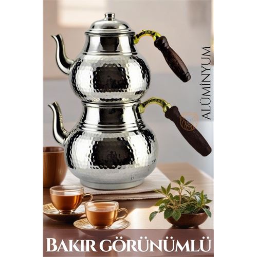 Lisinya 4 ADET Çaydanlık Seti Bakır Görünümlü Alüminyum 750+1600 ML 719293 Toptan Paket - Lisinya