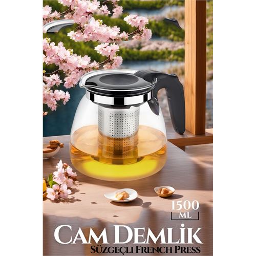 Lisinya 4 ADET 1500 Ml Süzgeçli French Press Cam Demlik 719021 Toptan Paket - Lisinya