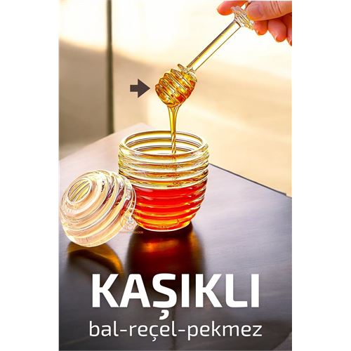 Lisinya Kaşıklı Kristal Bal Kavanozu Reçel Pekmez Sos Kavanozu - Lisinya