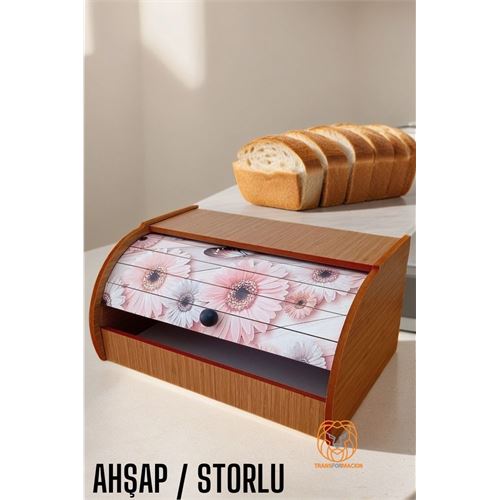 Lisinya Ekmek Dolabı Storlu Ahşap ÇİÇEKLİ - Lisinya