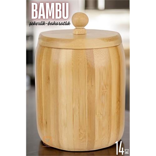 Lisinya Bambu Şekerlik Baharatlık Çok Amaçlı Ahşap Saklama Kabı 14 CM - Lisinya