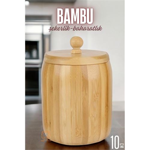 Lisinya Bambu Şekerlik Baharatlık Çok Amaçlı Ahşap Saklama Kabı 10 CM - Lisinya