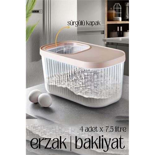 Lisinya MultiBox Erzak Bakliyat Kutusu Sürgülü Kapak 7.5 Litre 4 ADET - Lisinya