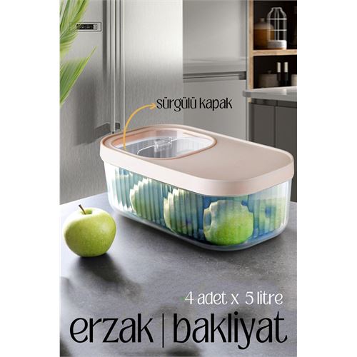 Lisinya MultiBox Erzak Bakliyat Kutusu Sürgülü Kapak 5 Litre 4 ADET - Lisinya