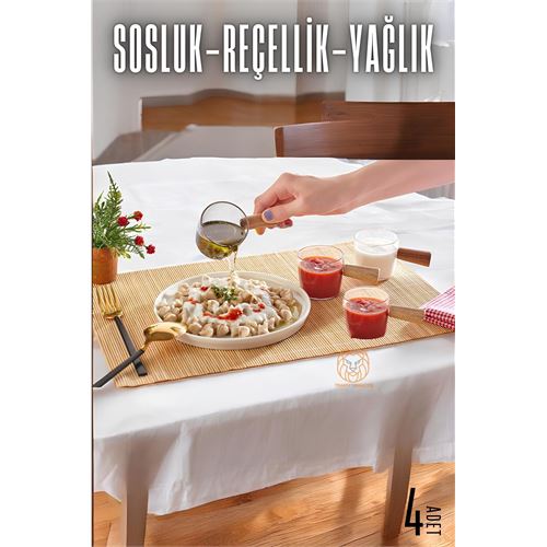 Lisinya Reçellik Sosluk 4 Lü Ahşap Saplı Mika - Lisinya