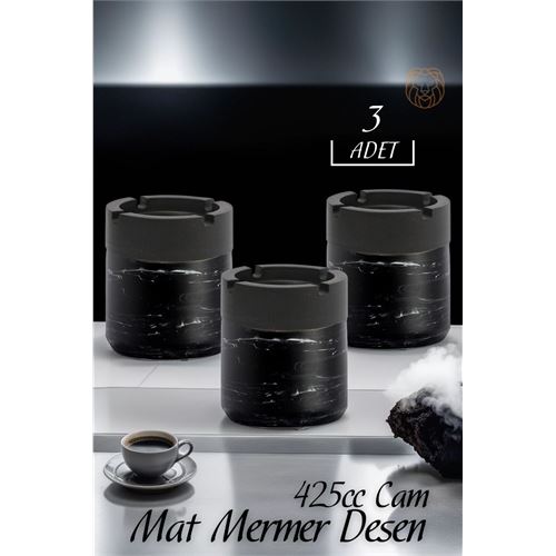 Lisinya Mat Mermer Desen Cam Küllük 3 lü Set - Lisinya