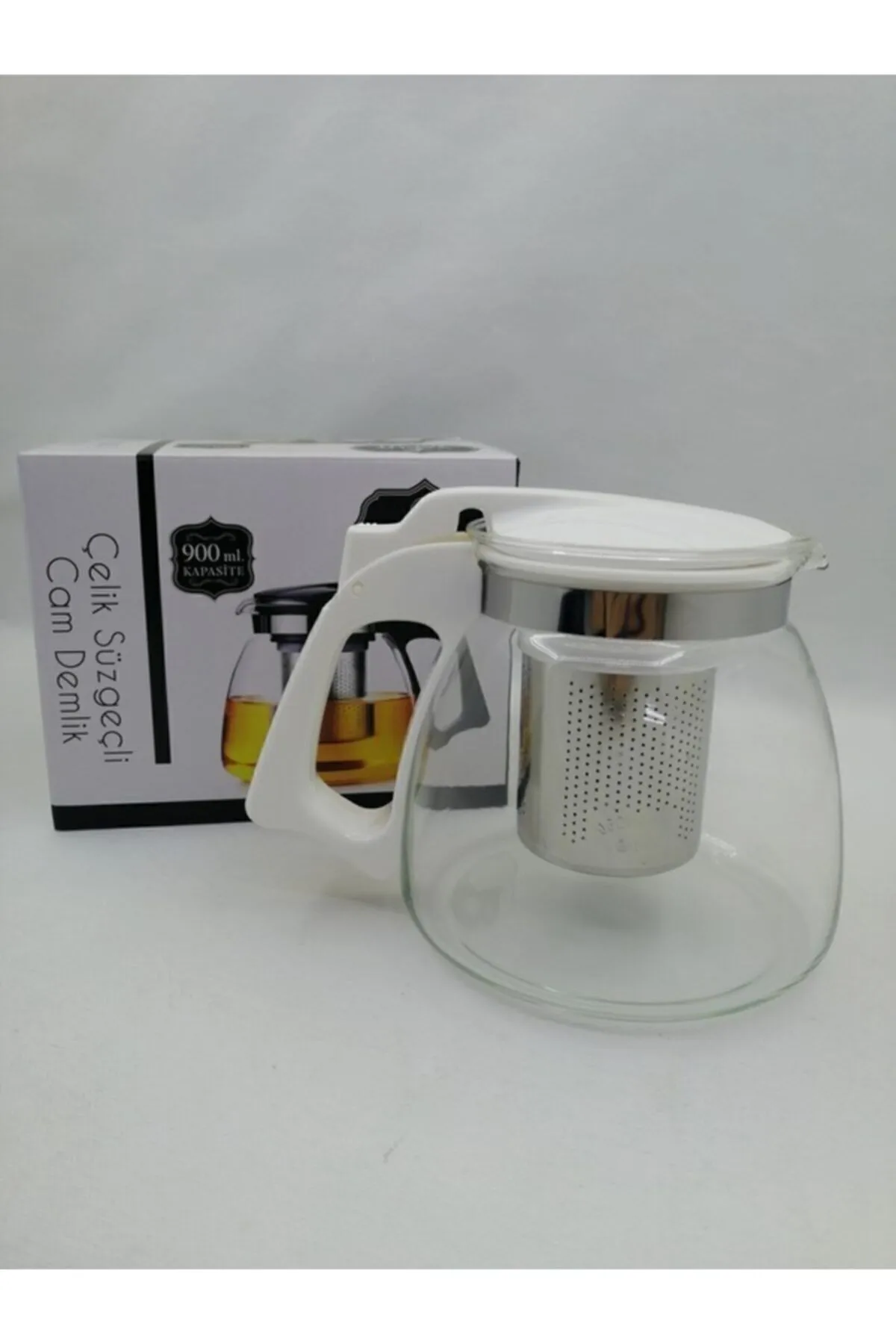 Çelik Süzgeçli Cam Demlik 900 Ml. Lisinya-8882 - Lisinya