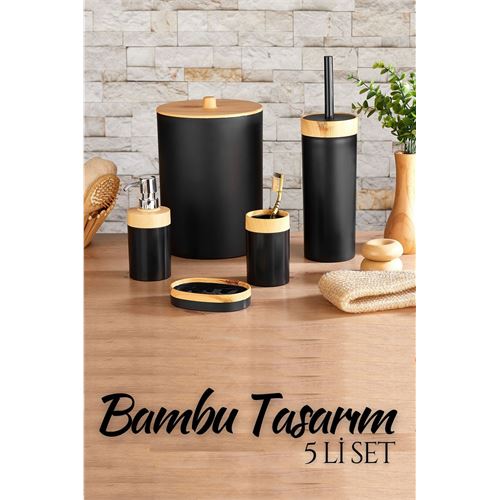 Lisinya 5 li Banyo Seti Bambu Design SİYAH - Lisinya