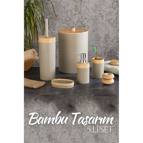 Lisinya 5 li Banyo Seti Bambu Design LATTE - Lisinya