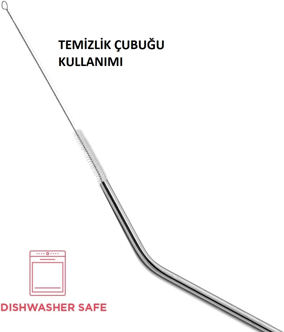 Çelik Pipet Paslanmaz Çelik Metal Meşrubat Pipeti Ve Pipet Temizleme Fırçası Seti 5 Parça - Lisinya