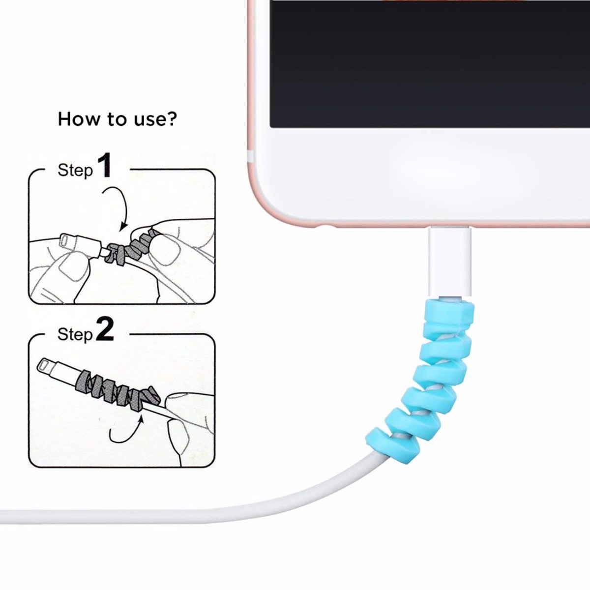 4&#39;lü Apple, Android Şaj Kablosu Koruyucu Silikon Spiral Yay Aparat (4767) - Lisinya