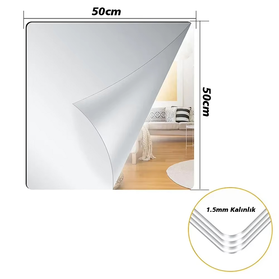 50X50CM KENDİNDEN YAPIŞKANLI ESNEK PVC DUVAR AYNASI PANEL STİCKER ÇIKARTMA (4767) - Lisinya