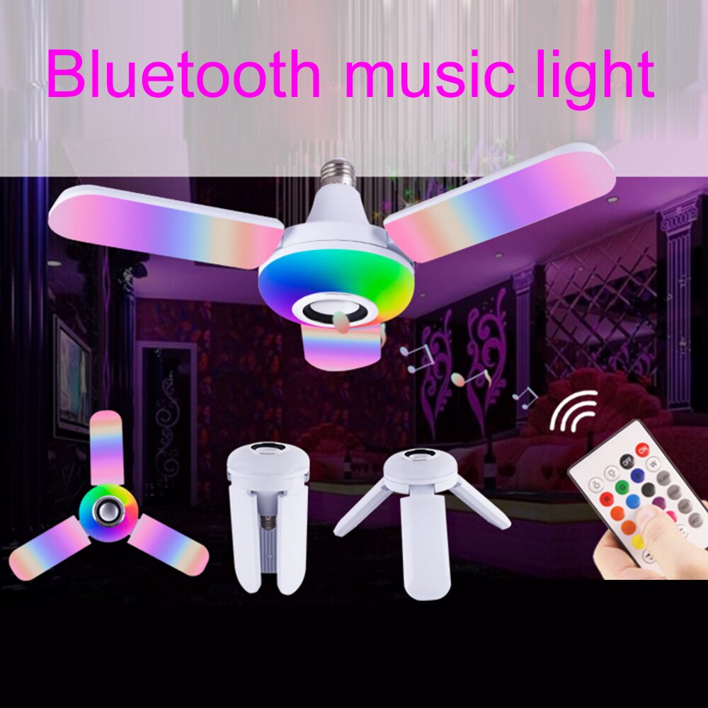 LED Dört Yapraklı Bluetooth Müzik Lambası Renkli Akıllı Ses Katlanır Ampul Lamba+Uzaktan Kumanda (4767) - Lisinya