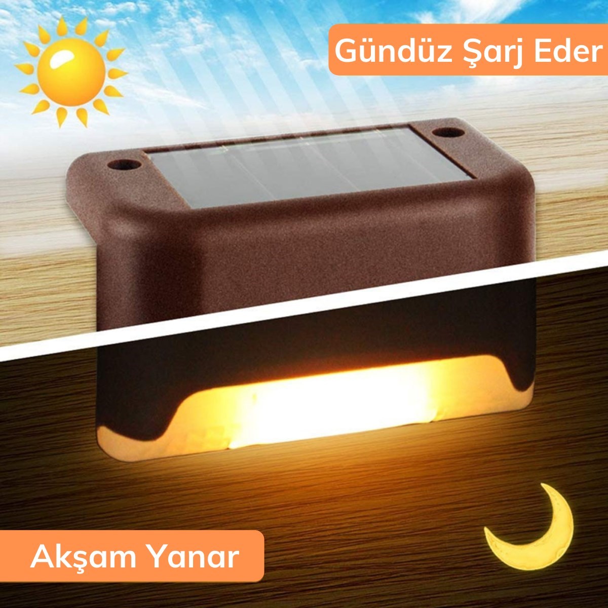 Solar Güneş Enerjili Şarj Edilen Köşebent Merdiven Veranda Bahçe Yolu Led Lamba Işık 4 Adet (4767) - Lisinya