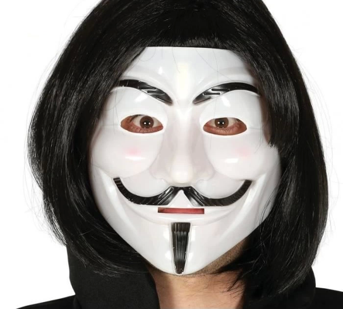 Siyah Renk Takma Kısa Saç Ve V For Vendetta Maskesi Anonymous Maskesi - Lisinya