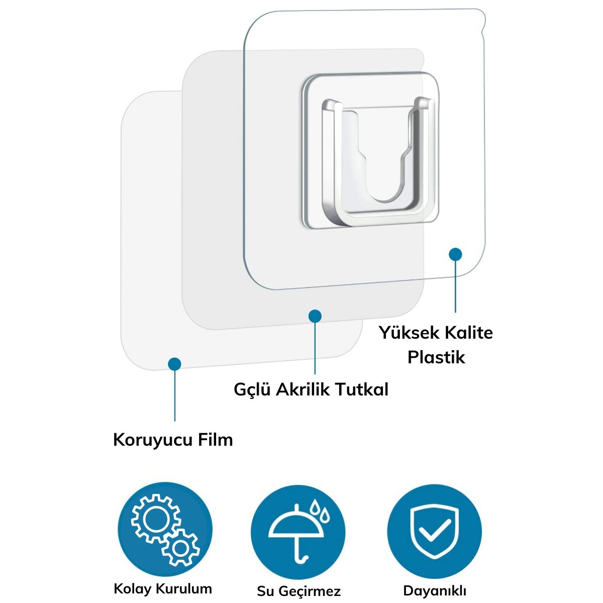 Eşya Sabitleme Askısı 10 Çift Şeffaf Çift Taraflı Yapışkanlı Geçmeli Klips (4767) - Lisinya