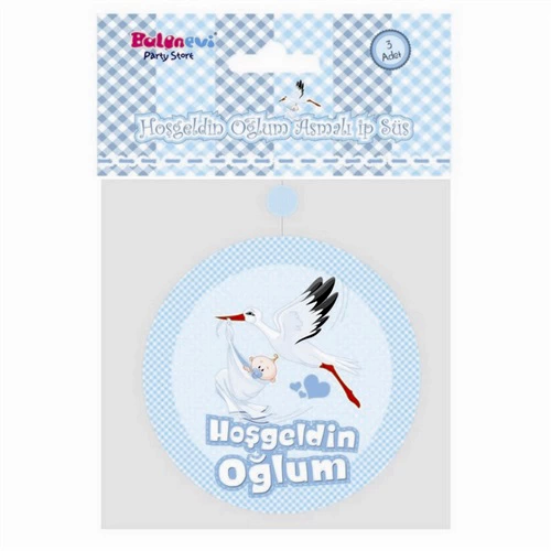 Hoşgeldin Oğlum Yazılı Baby Shower Partisi Asmalı İp Süs 3 Adet - Lisinya