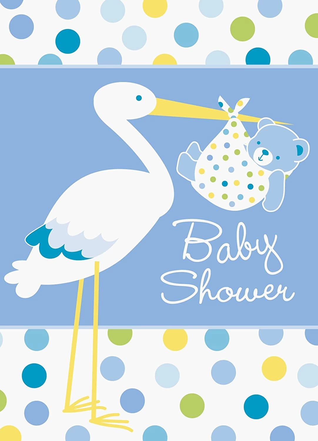 Baby Boy Stork Temalı Mavi Renk Baby Shower Davetiye 8 Adet - Lisinya