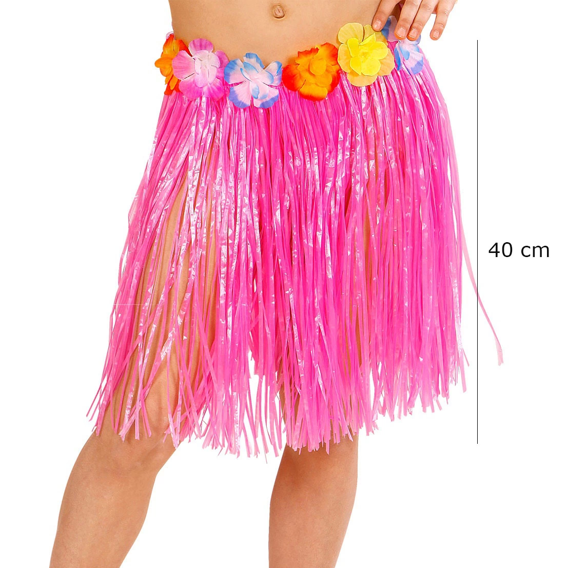 Yetişkin Ve Çocuk Uyumlu Pembe Renk Püsküllü Hawaii Luau Hula Etek 40 Cm - Lisinya