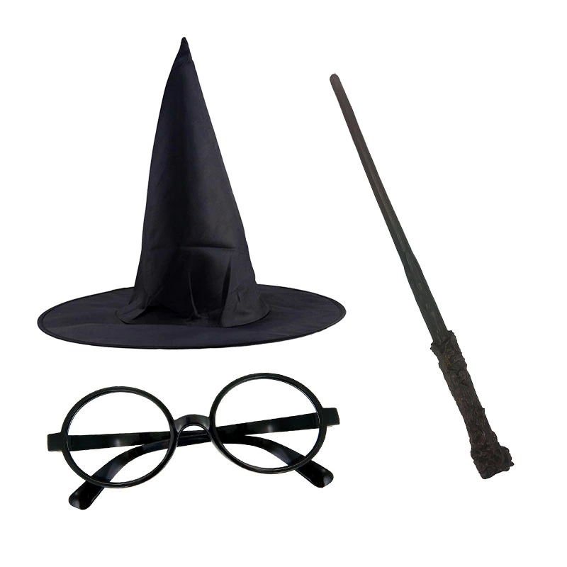 Harry Potter Siyah Şapkası Harry Potter Gözlüğü Harry Potter Asası 3 Lü Set - Lisinya