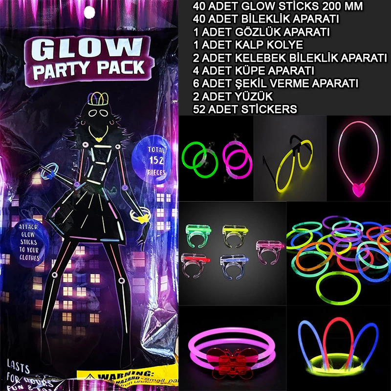 Glow Parti Seti 152 Parçalık Lüks Glow  Kostüm Seti - Lisinya