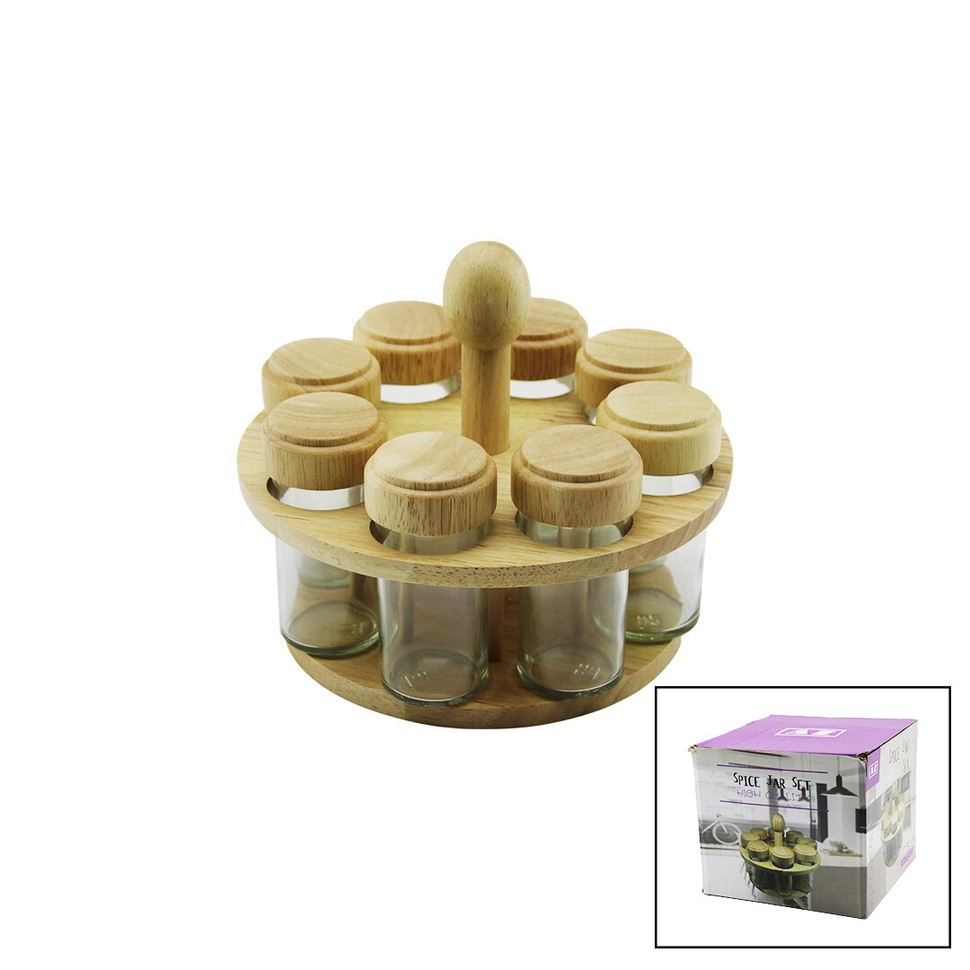 8PCS   YUVARLAK   CAM - BAMBU KAPAK TUZLUK - BAHARATLIK  BAMBU STAND (4767) - Lisinya