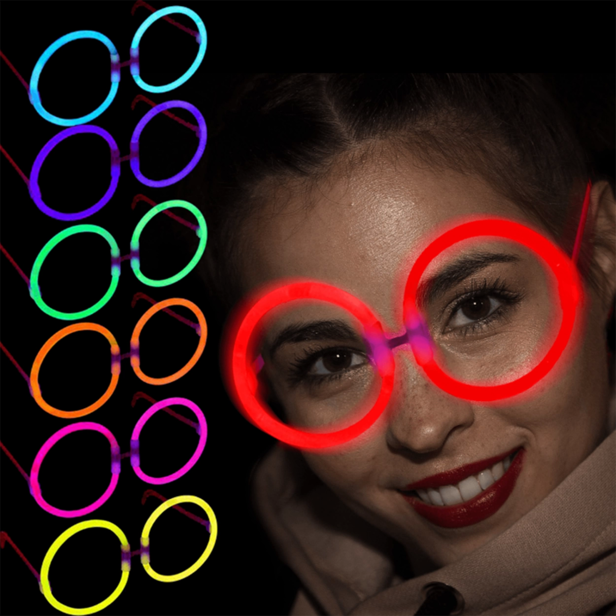 Glow Stick Parti Gözlüğü Glow Partisi Yuvarlak Şekilli Fosforlu Gözlük 6 Adet - Lisinya