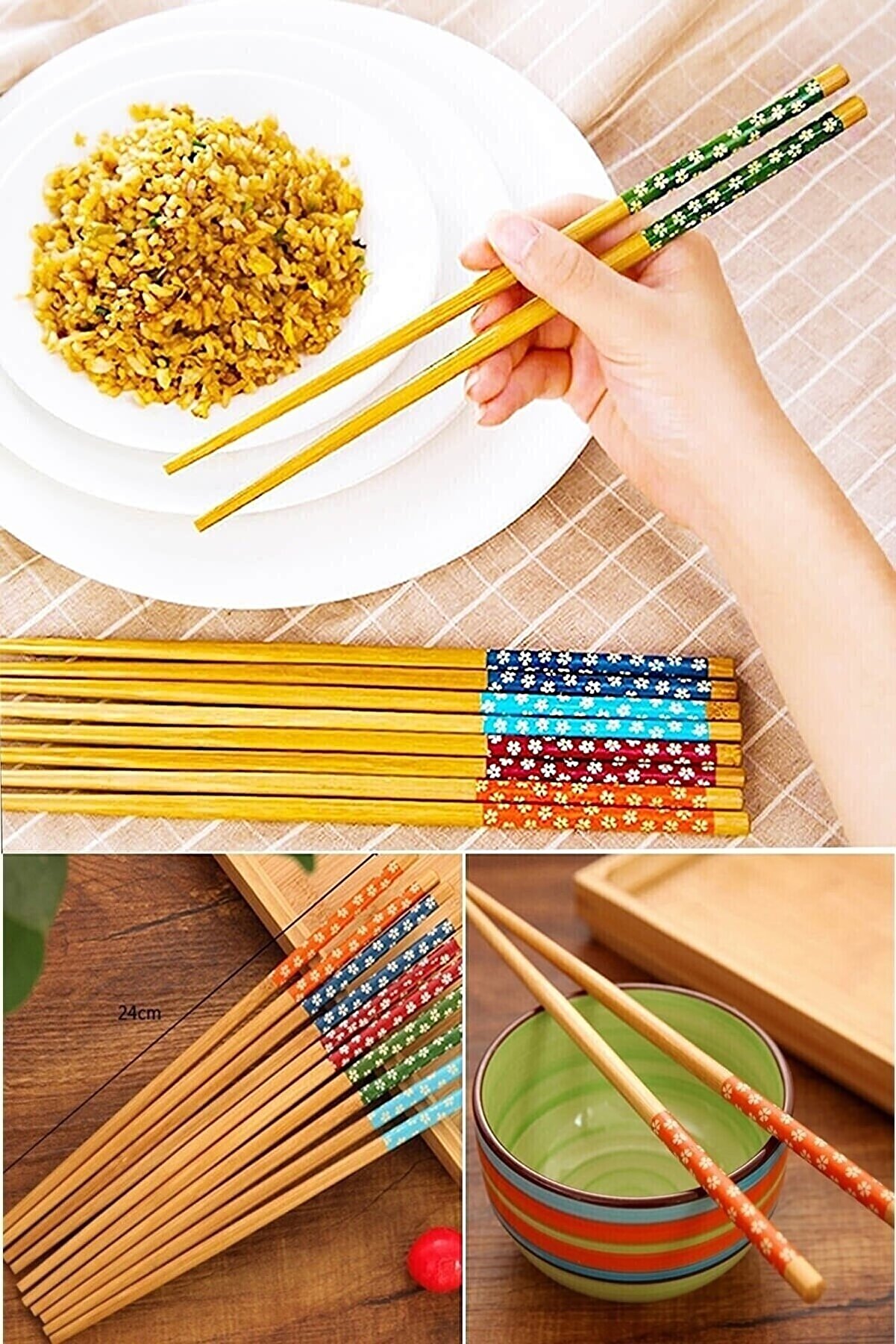 Bambu Chopstick Çubuk Yemek Çubuğu Yıkanabilir Tekrar Kullanılabilir (10 Çift- 20 Adet ) (4767) - Lisinya