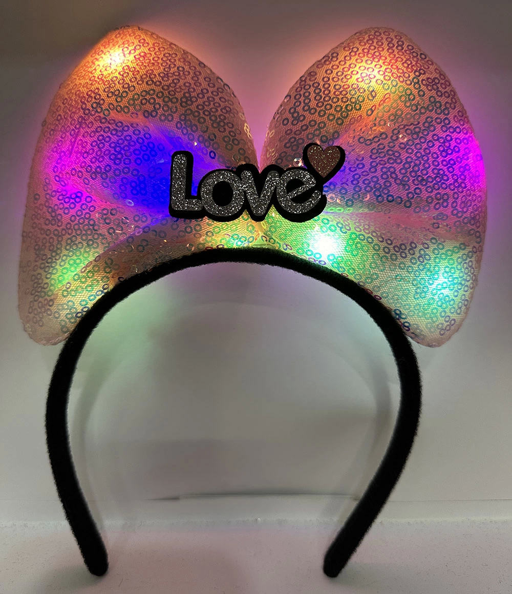 Led Işıklı 3 Farklı Fonksiyonda Yanan Gümüş Love Yazılı Toz Pembe Fiyonk Taç 20x17 Cm - Lisinya