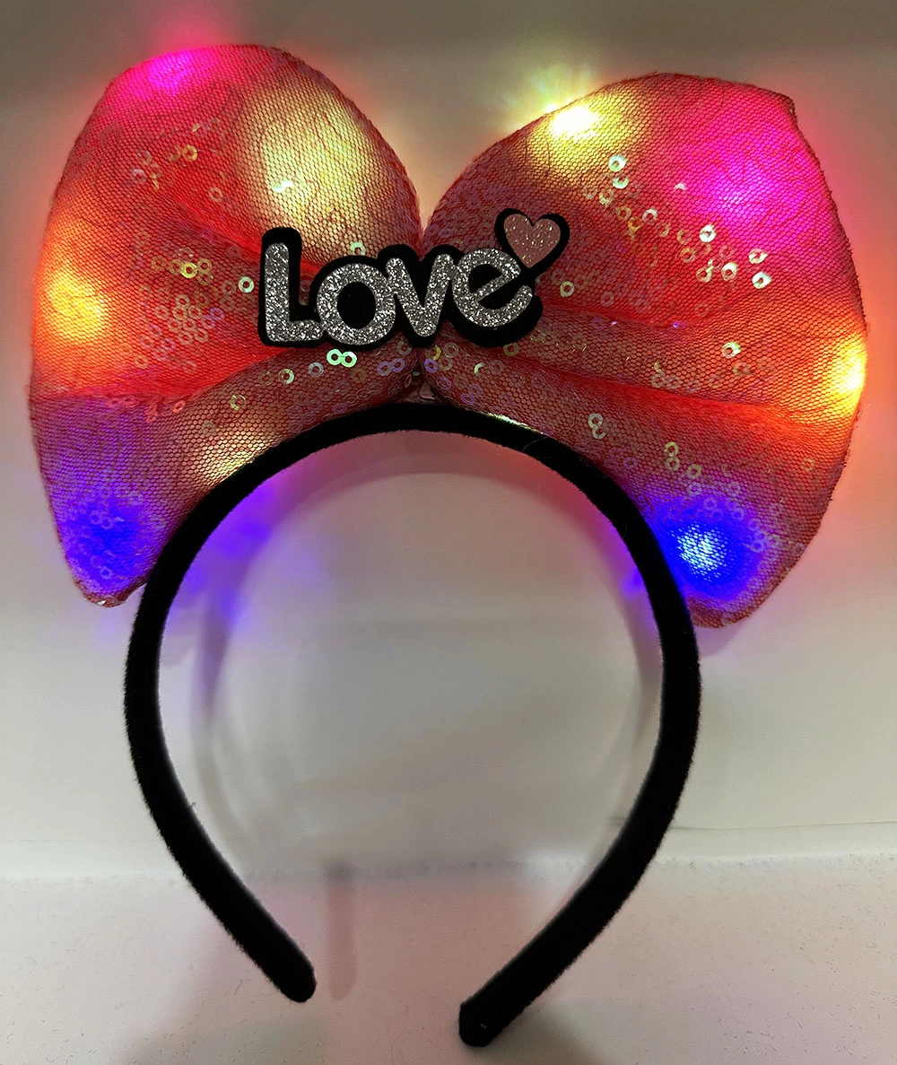 Led Işıklı 3 Farklı Fonksiyonda Yanan Gümüş Love Yazılı Fuşya Pembe Fiyonk Taç 20x17 Cm - Lisinya