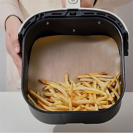 100 Adet Air Fryer Pişirme Kağıdı Tek Kullanımlık Yağ Su Geçirmez Yapışmaz Deliksiz Düz Kare Model (4767) - Lisinya