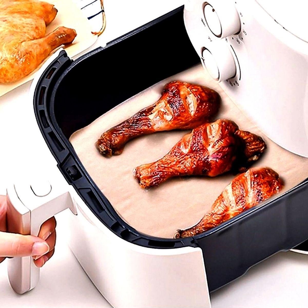 100 LÜ Deliksiz Düz Kare Air Fryer Pişirme Kağıdı Tek Kullanımlık Hava -Yağ Geçirmez Yapışmaz Kağıt (4767) - Lisinya