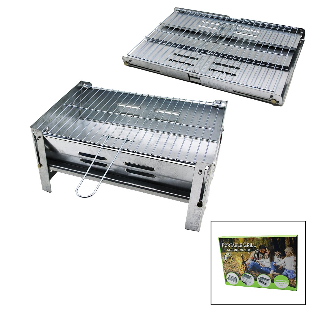 PORTABLE GRILL  KOMPLE KATLANIR  PORTATİF - PRATİK GALVANİZ METAL MANGAL  27X40X20CM (4767) - Lisinya