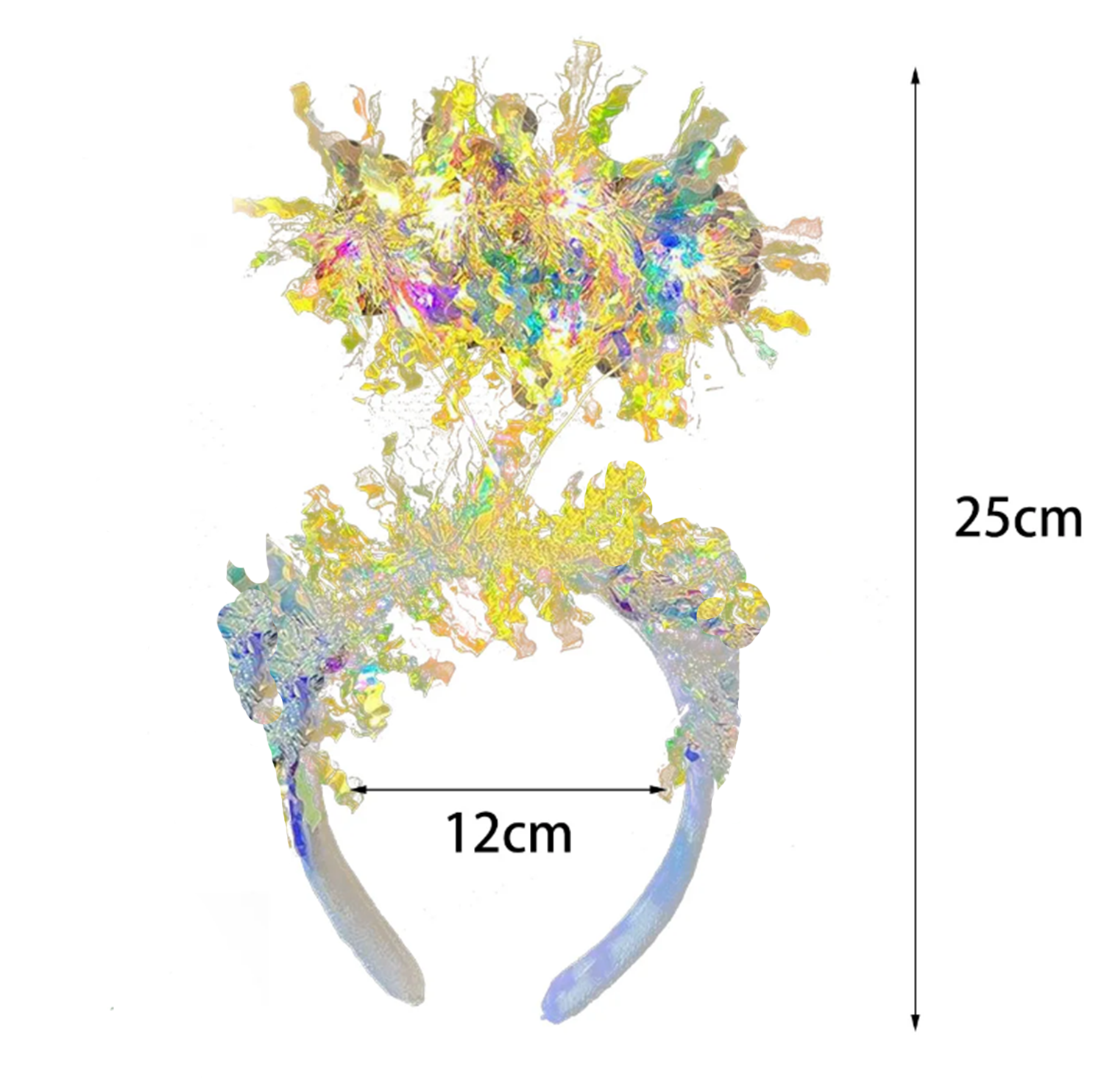 Beyaz Renk Gümüş Işıltılı Püsküllü Led Işıklı Parlak Hologramlı Taç 25x12 cm (4767) - Lisinya