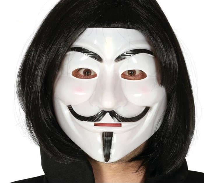 Siyah Renk Takma Kısa Saç ve V For Vendetta Maskesi Anonymous Maskesi (4767) - Lisinya