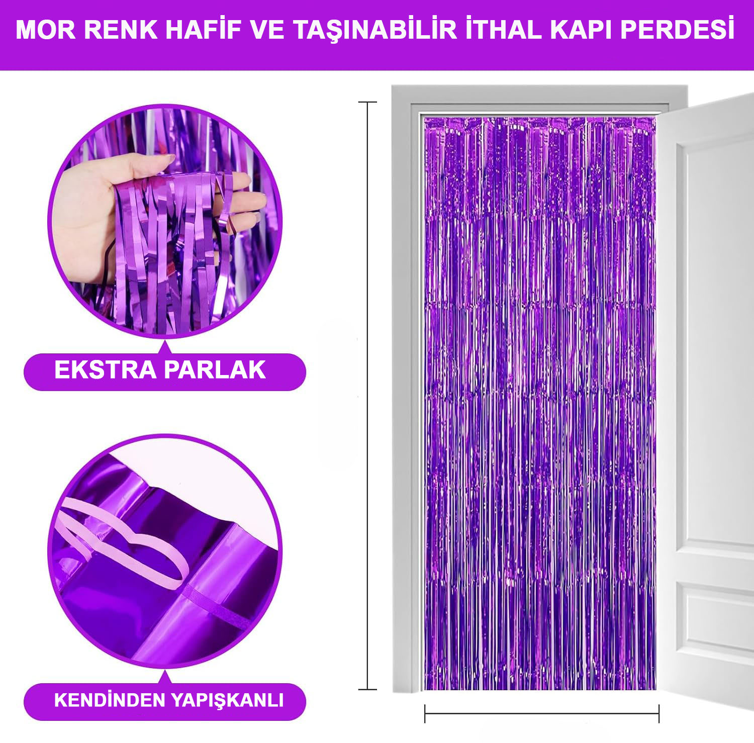 Mor Renk Ekstra Metalize Parlak Saçaklı Arka Fon Perde İthal A Kalite 1x2 Metre (4767) - Lisinya