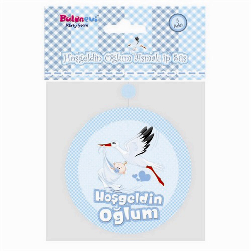 Hoşgeldin Oğlum Yazılı Baby Shower Partisi Asmalı İp Süs 3 Adet (4767) - Lisinya