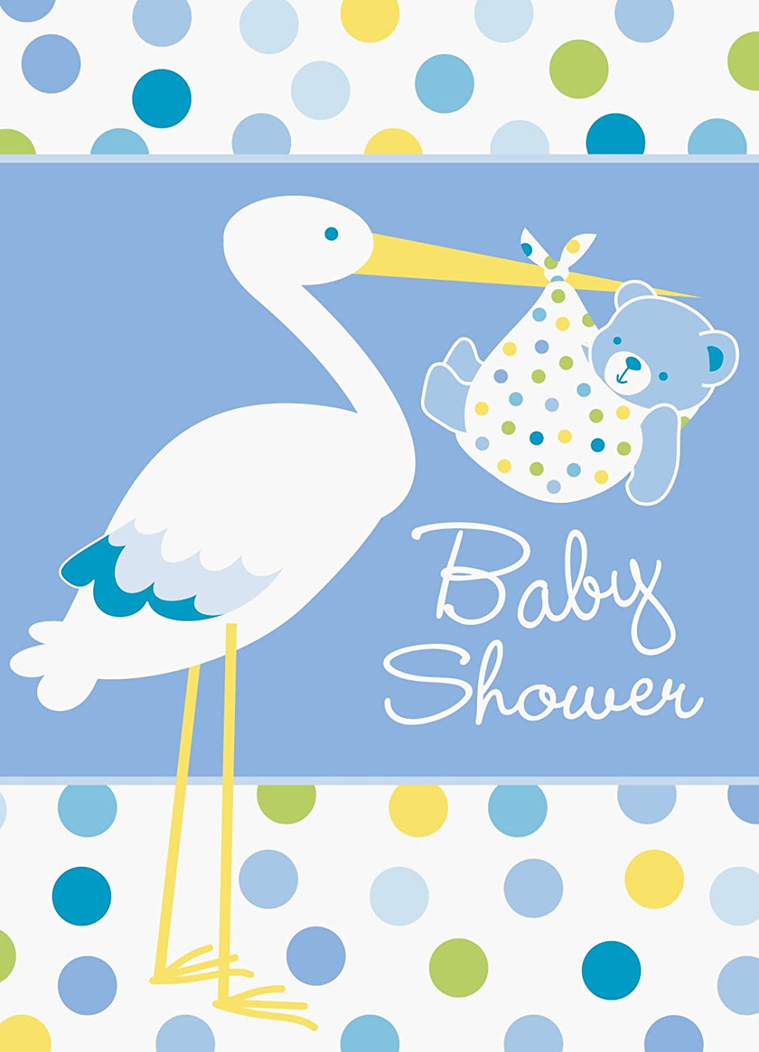 Baby Boy Stork Temalı Mavi Renk Baby Shower Davetiye 8 Adet (4767) - Lisinya