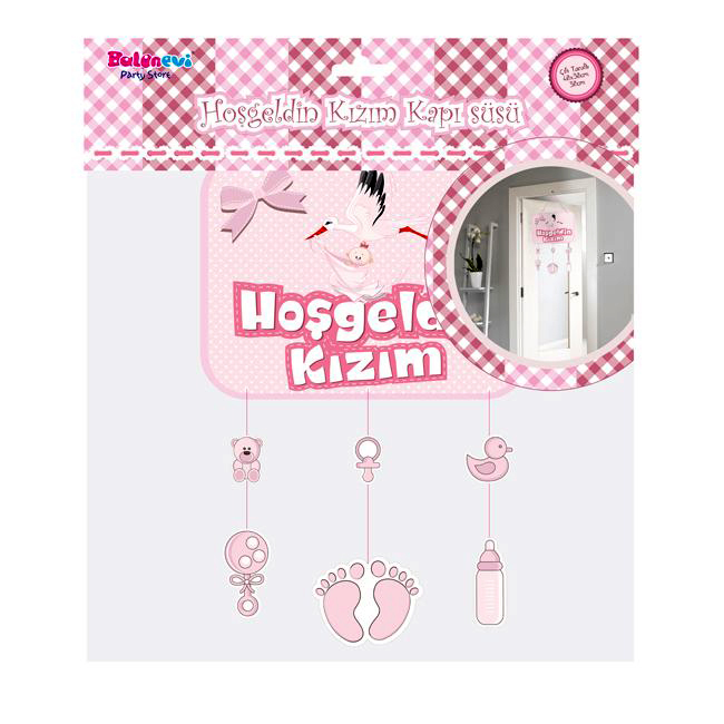 Pembe Renk Hoşgeldin Kızım Temalı Kapı Süsü Süsleme 40x60 cm (4767) - Lisinya