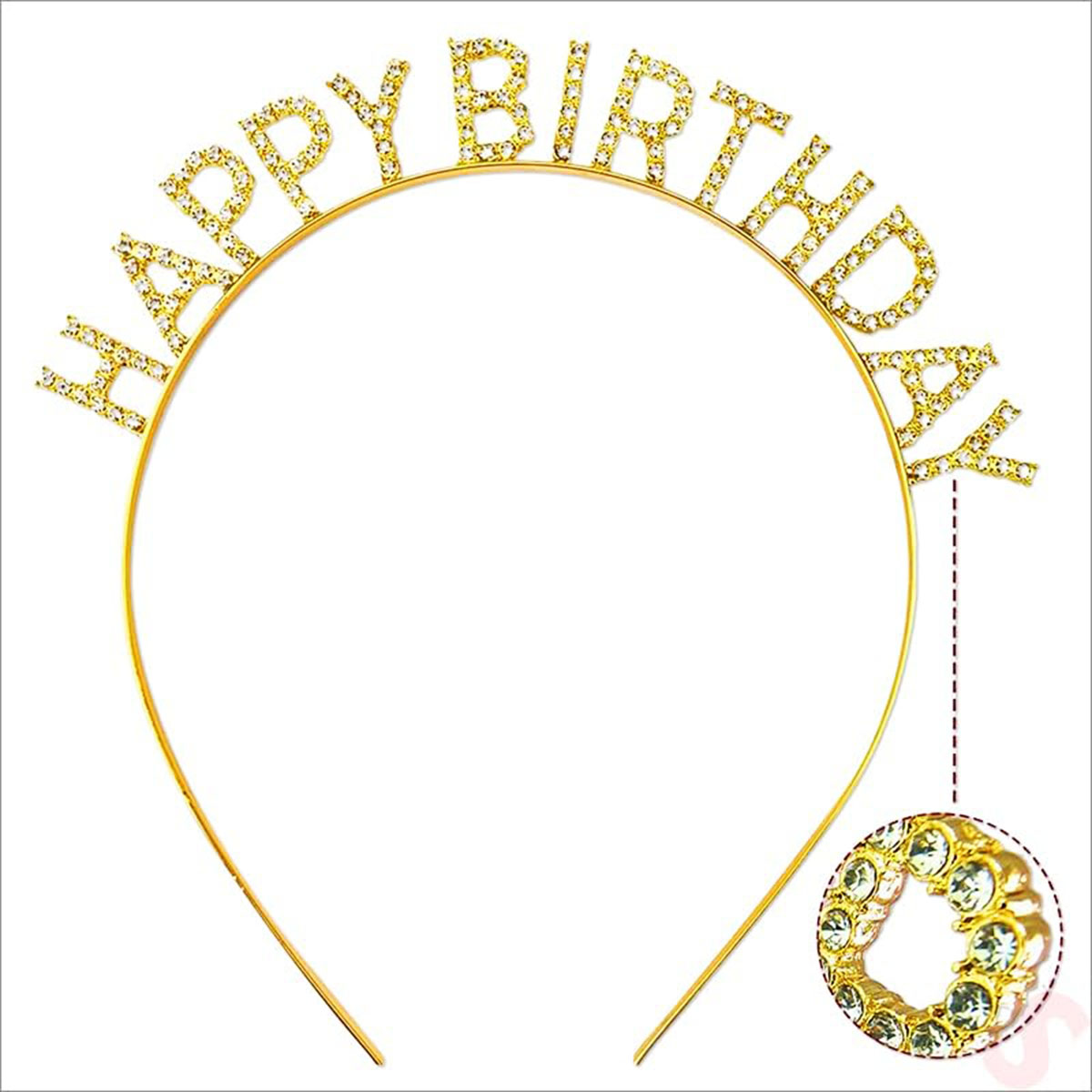 Altın Gold Renk Kristal Taşlı Parlak Happy Birthday Taç 16x17 cm (4767) - Lisinya