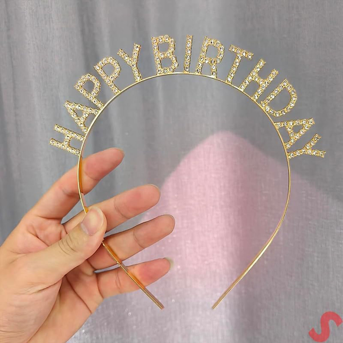 Altın Gold Renk Kristal Taşlı Parlak Happy Birthday Taç 16x17 cm (4767) - Lisinya