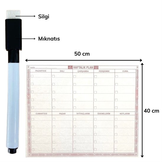 Şeffaf Kendiliğinden Yapışkanlı Kalemli Haftalık Planlayıcı 40cm-50cm (4767) - Lisinya